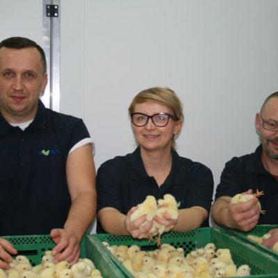Marcin, Karolina and Krzysztof with the chicks at Avi-Bio